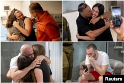 بازیاب ہونے والے چار اسرائیلی اپنے خاندان کے افراد کے ساتھ۔ 8 جون 2024