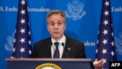  امریکی وزیر خارجہ انٹنی بلنکن سات فروری 2024 کوتل ابیب میں ایک پریس کانفرنس کے دوران فوٹو اے ایف پی 